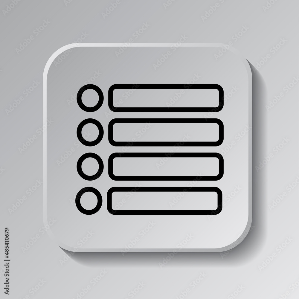 Poster menu simple icon vector. flat desing. black icon on square button with shadow. grey background.ai