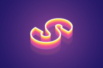 3d render, letter S, the best digital symbol illustration for meta tech concept, pink purple gradient neon light glowing on the dark blue-purple background