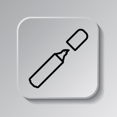 Marker, highlighter simple icon. Flat desing. Black icon on square button with shadow. Grey background.ai