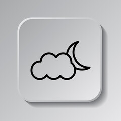 Moon cloud simple icon. Flat desing. Black icon on square button with shadow. Grey background.ai