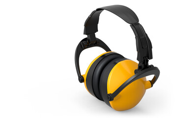 Protective yellow earphones muffs isolated on a white background