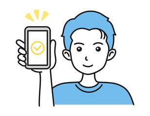 スマホの画面を見せる男性のイラスト素材