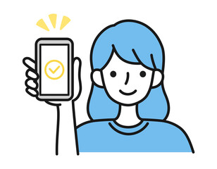 スマホの画面を見せる女性のイラスト素材