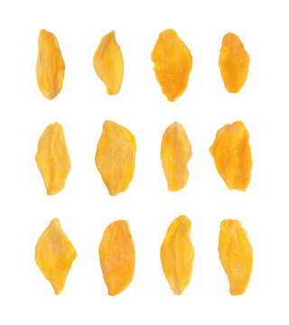 Set of dried mango slices isolated on white background
