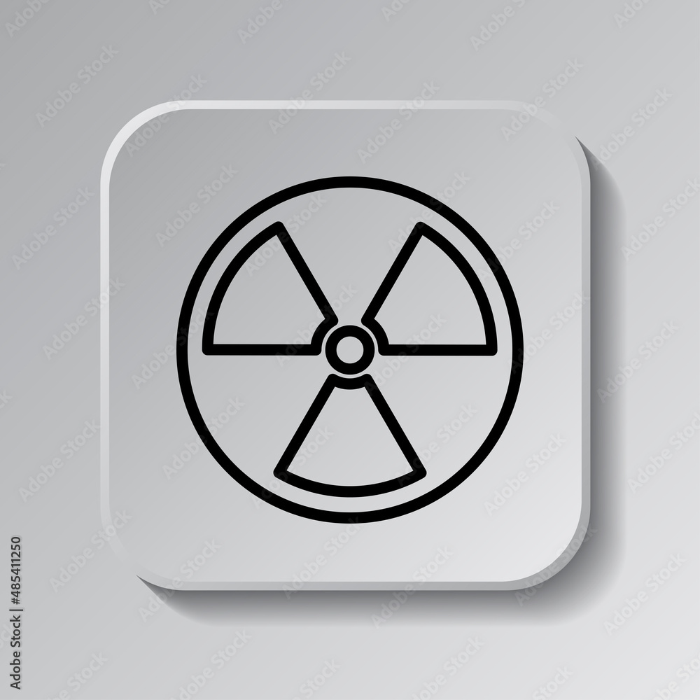 Aufkleber radiation simple icon vector. flat desing. black icon on square button with shadow. grey background.
