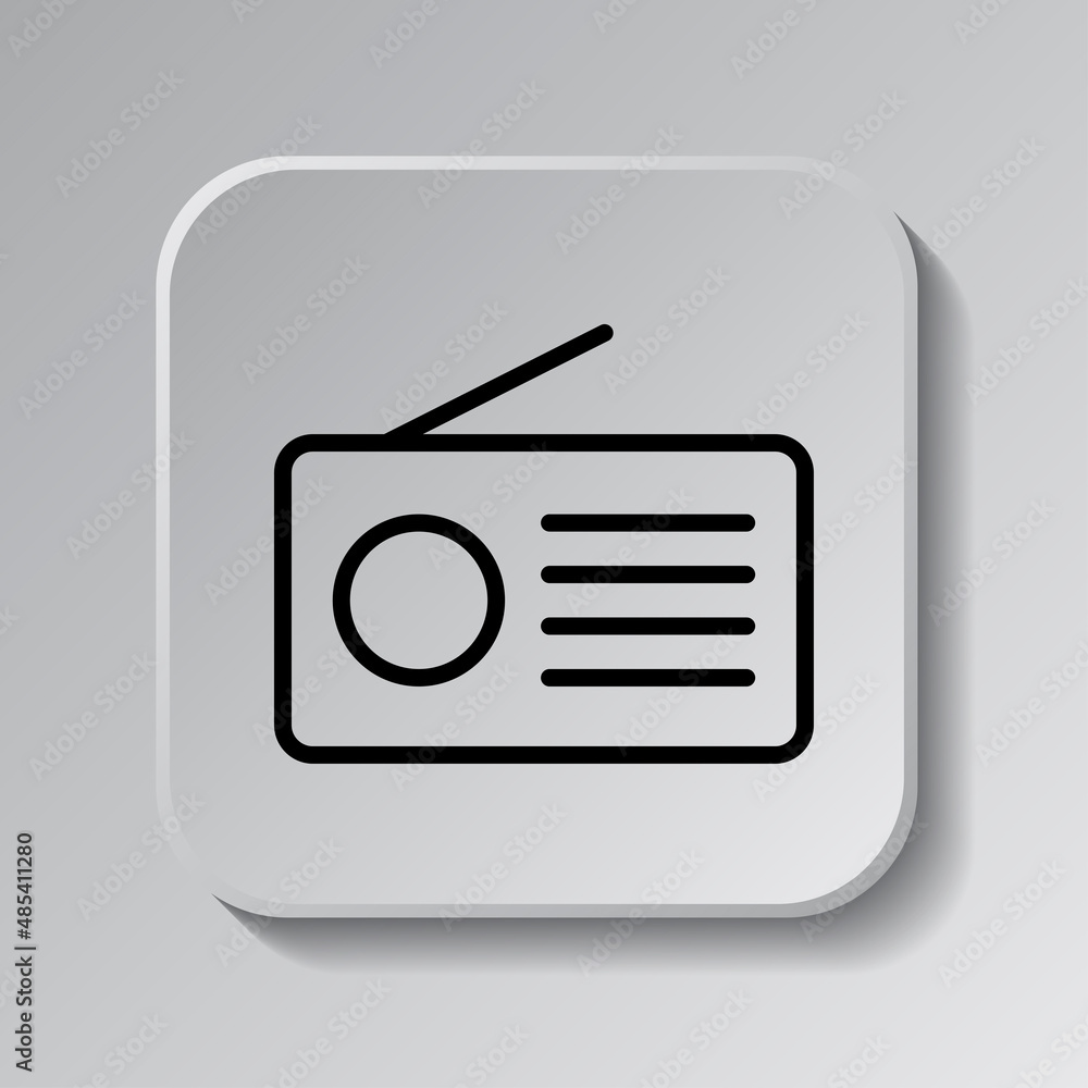 Poster radio simple icon vector. flat desing. black icon on square button with shadow. grey background.ai