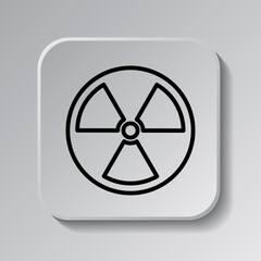 Radiation simple icon vector. Flat desing. Black icon on square button with shadow. Grey background.ai