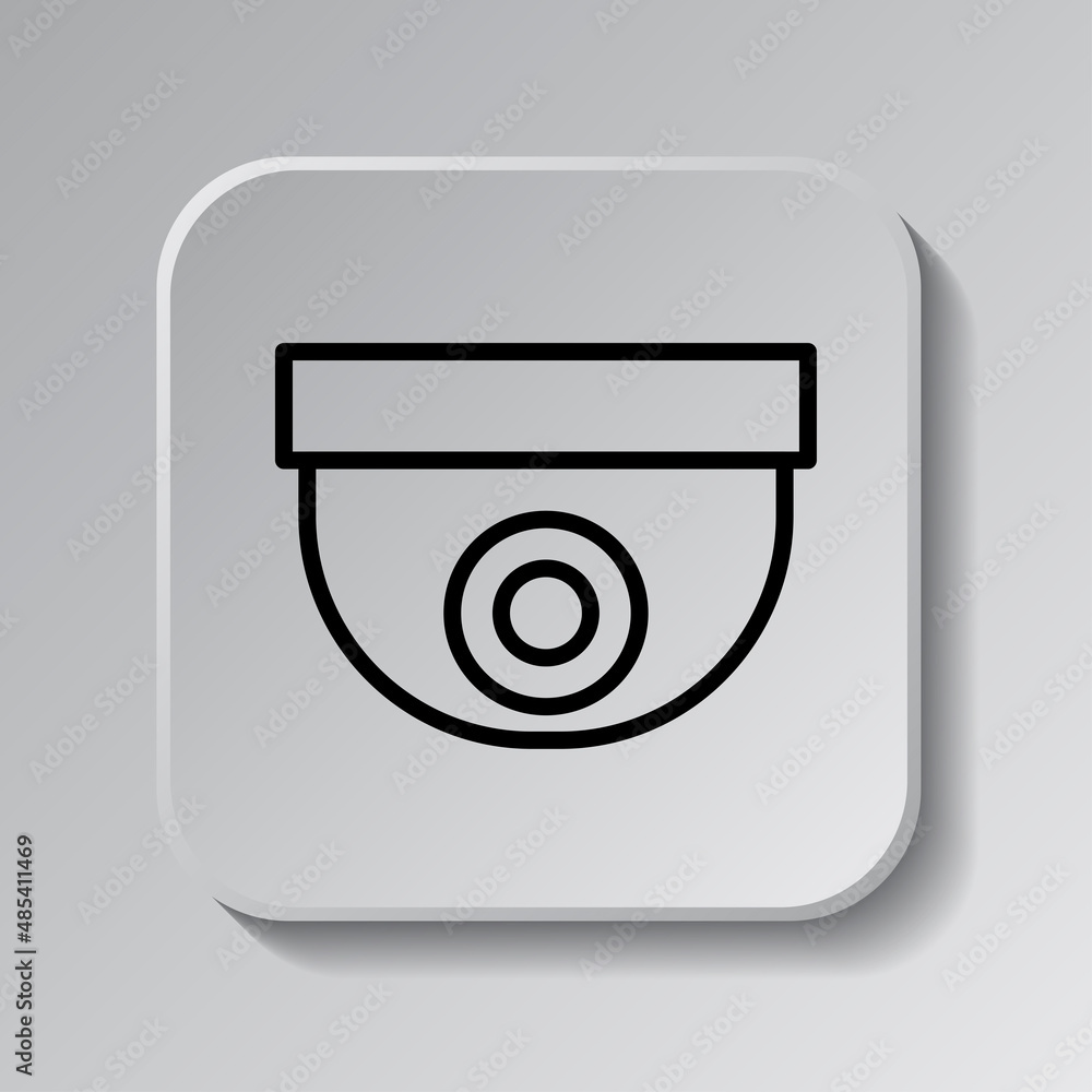 Poster security cam simple icon. flat desing. black icon on square button with shadow. grey background.ai