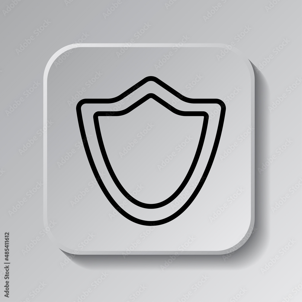 Poster sheild protection simple icon. flat desing. black icon on square button with shadow. grey background