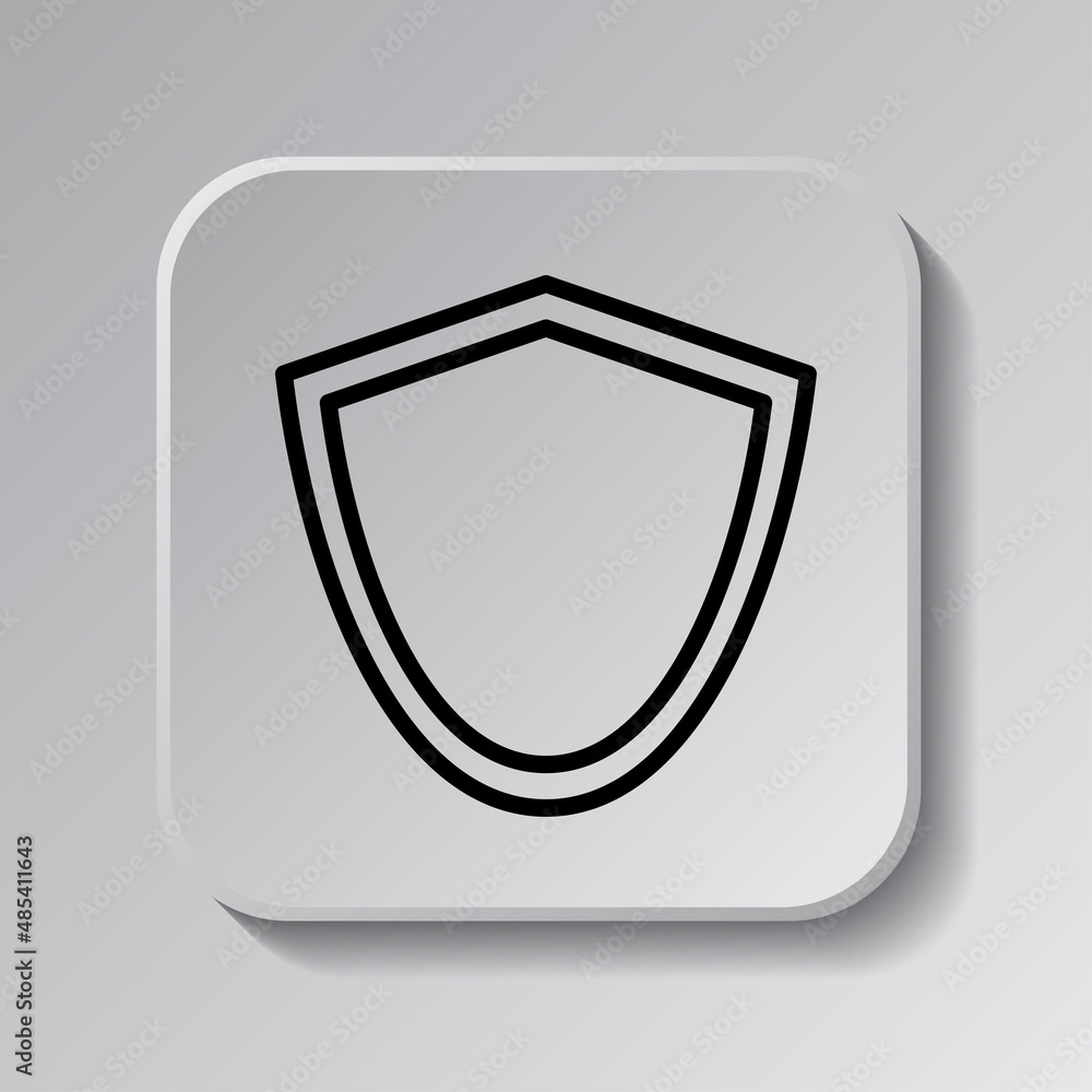 Poster sheild, protection simple icon. flat desing. black icon on square button with shadow. grey backgroun