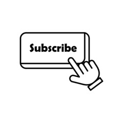 Subscribe Button and Pointed Hand Outline Icon Illustration on White Background