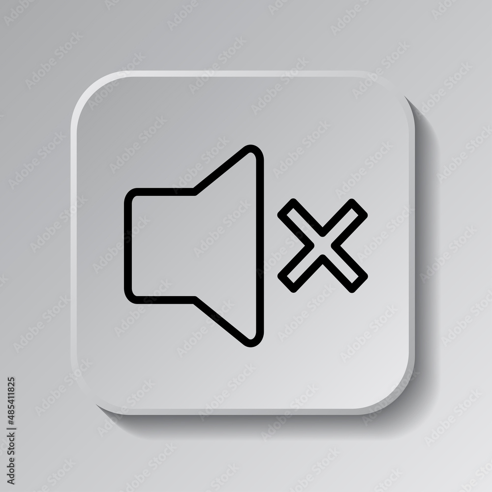 Poster sound simple icon, vector. flat desing. black icon on square button with shadow. grey background.ai