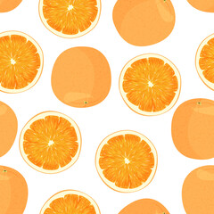Whole orange and slice of oranges background. Fresh fruits seamless pattern.