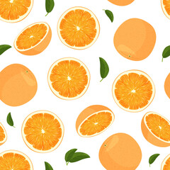 Whole orange and slice of oranges background. Fresh fruits seamless pattern.
