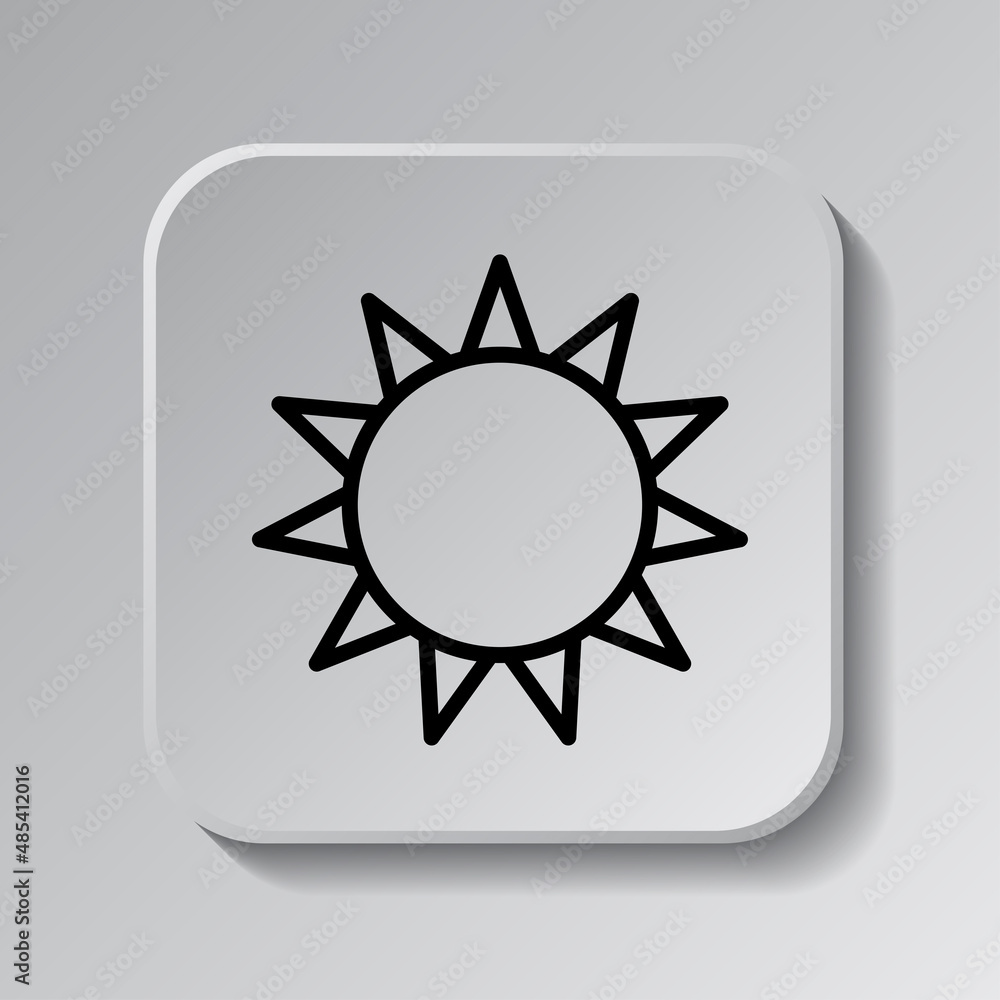 Aufkleber sun simple icon vector. flat desing. black icon on square button with shadow. grey background.ai