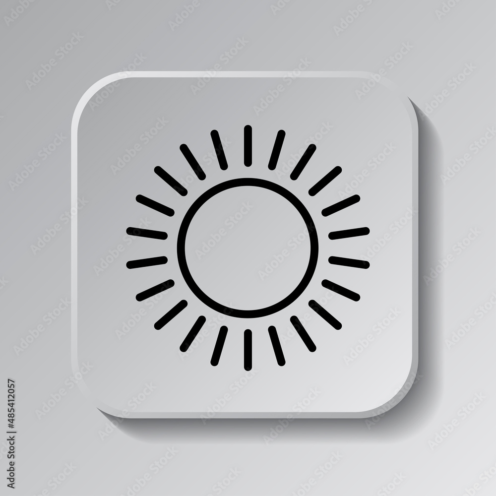 Aufkleber sun simple icon, vector. flat desing. black icon on square button with shadow. grey background.ai