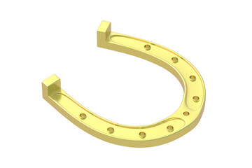 Golden horseshoe isolated on a white background. Symbol of luck and successful. 3d render