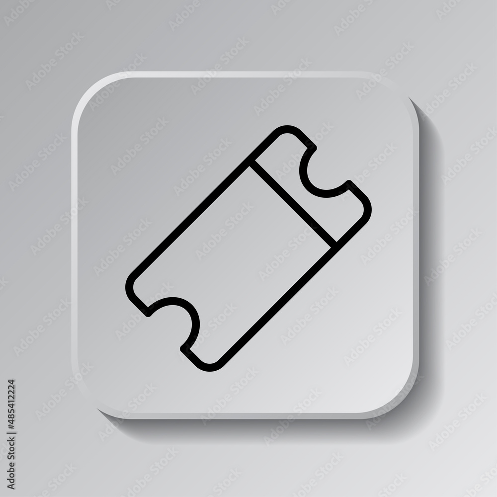 Poster ticket simple icon vector. flat desing. black icon on square button with shadow. grey background.ai