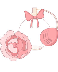 Peony and perfume for design, decoration, cards. Isolated vector object