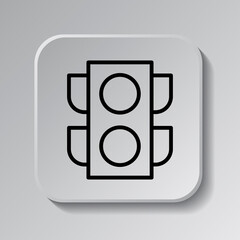 Traffic light simple icon. Flat desing. Black icon on square button with shadow. Grey background.ai