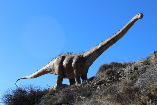 FUENTES DE MAGAÑA, SPAIN - 8 JANUARY 2022: Sauropod dinosaur located in Fuentes de Magaña (Soria)
