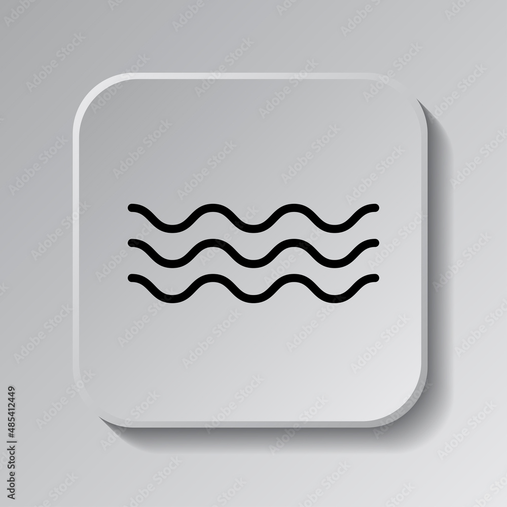 Poster water waves simple icon. flat desing. black icon on square button with shadow. grey background.ai