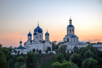Fototapeta na wymiar The evening view of the Monastery of Our Lady in Bogolyubovo 