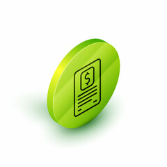 Isometric line Business finance report icon isolated on white background. Audit and analysis, document, plan symbol. Green circle button. Vector