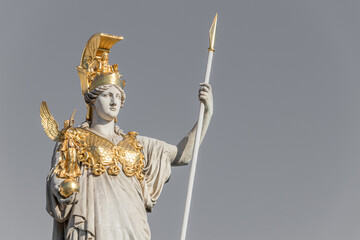 Sculpture of Athena, the Greek goddess of wisdom,outside the Austrian Parliament Building in...