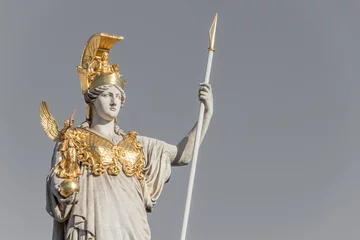 Foto auf Leinwand Sculpture of Athena, the Greek goddess of wisdom,outside the Austrian Parliament Building in Vienna, Austria © Andrej