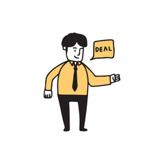 Illustration of a businessman with handshaking gesture, Hand drawn Vector Illustration doodle style