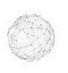 Wireframe 3D mesh polygonal vector sphere. Network line, design sphere, dot and structure illustration