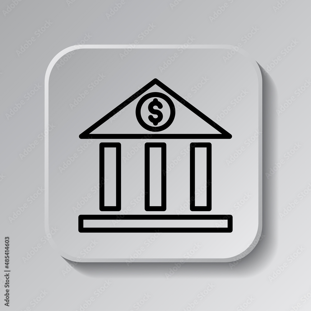 Aufkleber bank simple icon vector. flat desing. black icon on square button with shadow. grey background.ai