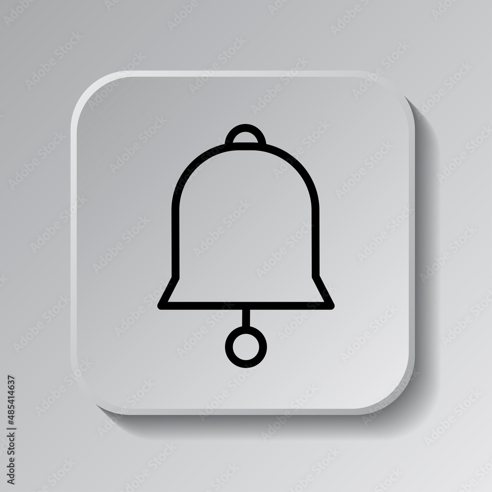 Poster bell simple icon vector. flat desing. black icon on square button with shadow. grey background.ai
