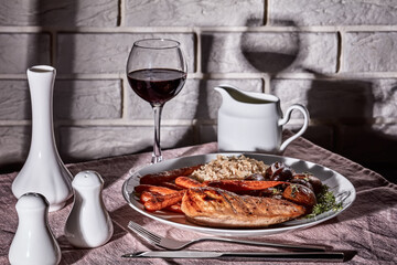 Chicken breast with carrots and rice