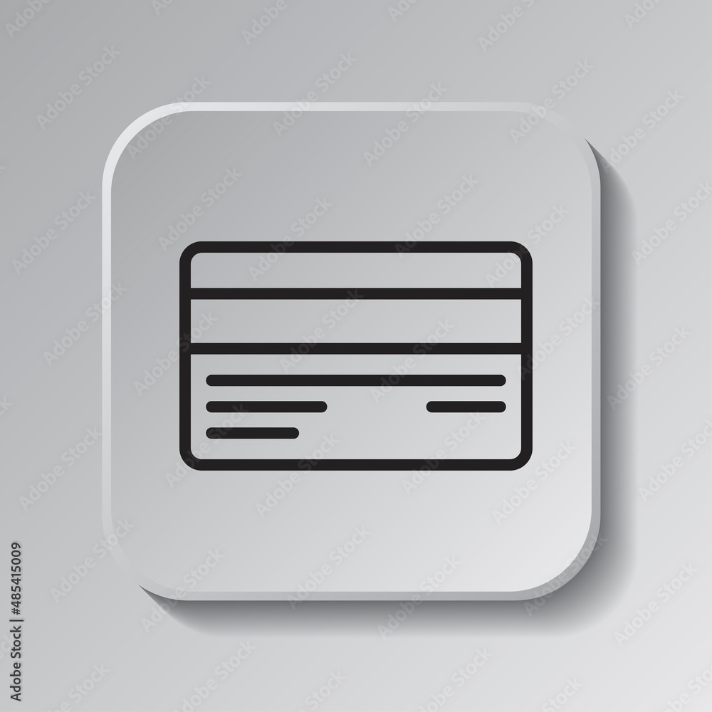 Poster credit card simple icon vector. flat desing. black icon on square button with shadow. grey backgroun