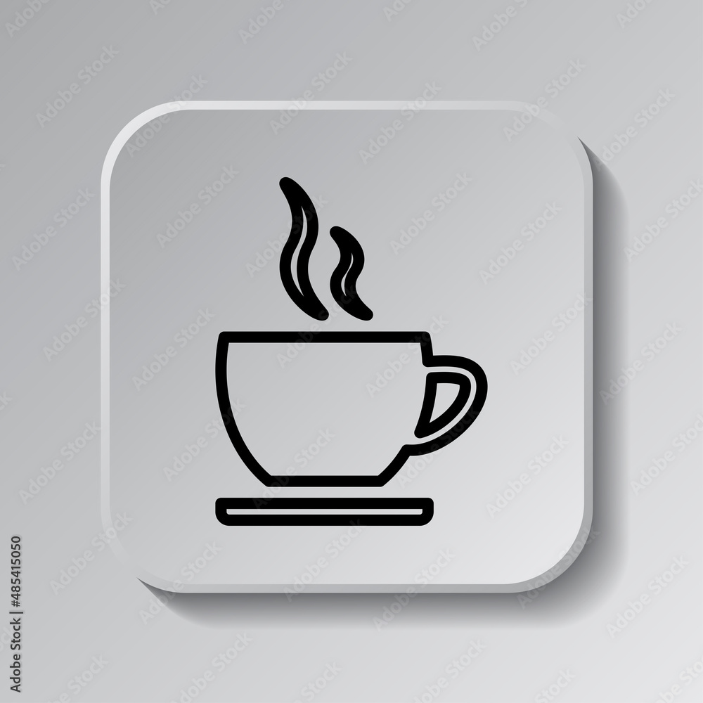Aufkleber cup simple icon vector. flat desing. black icon on square button with shadow. grey background.ai