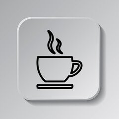 Cup simple icon vector. Flat desing. Black icon on square button with shadow. Grey background.ai