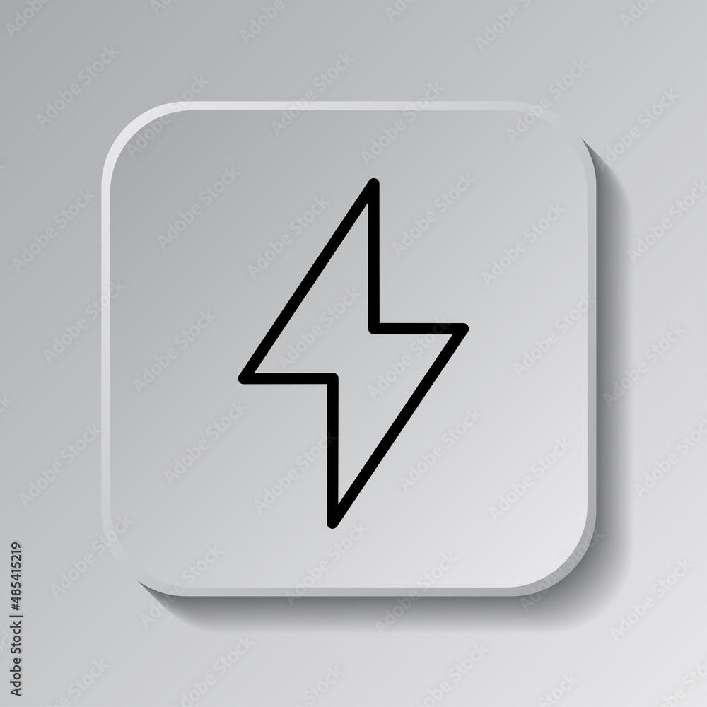 Aufkleber flash simple icon vector. flat desing. black icon on square button with shadow. grey background.ai