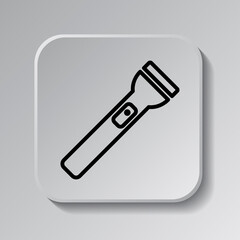 Flashlight simple icon vector. Flat desing. Black icon on square button with shadow. Grey background.ai