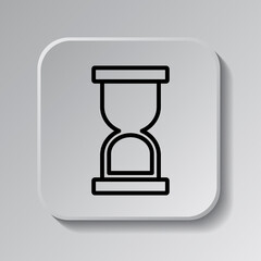 Hourglass simple icon vector. Flat desing. Black icon on square button with shadow. Grey background.ai