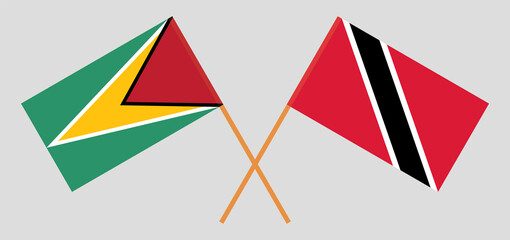 Crossed flags of Guyana and Trinidad and Tobago. Official colors. Correct proportion
