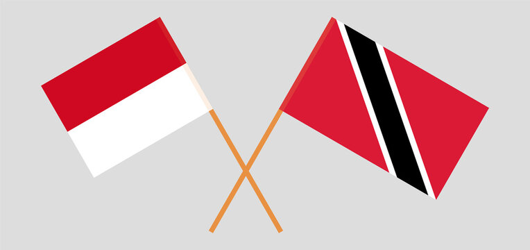 Crossed flags of Monaco and Trinidad and Tobago. Official colors. Correct proportion