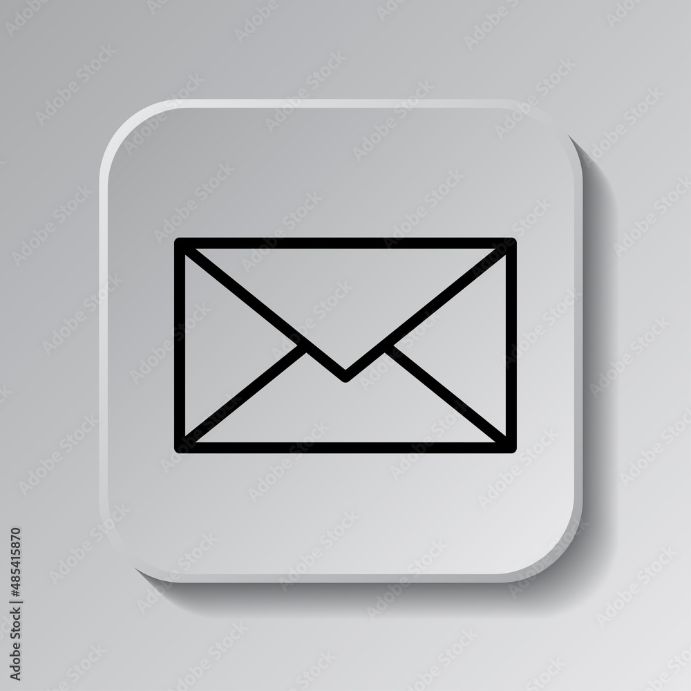 Poster message envelope simple icon vector. flat desing. black icon on square button with shadow. grey back