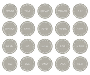 Round gray spice labels