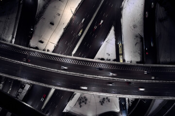 Roads at night. Aerial photography.