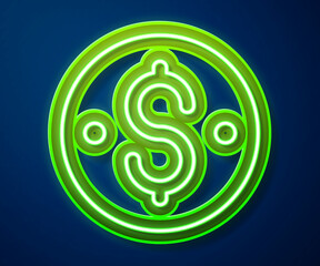 Glowing neon line Dollar symbol icon isolated on blue background. Cash and money, wealth, payment symbol. Casino gambling. Vector