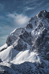 Wetterstein - winter landscape with snow covered mountains and rocks