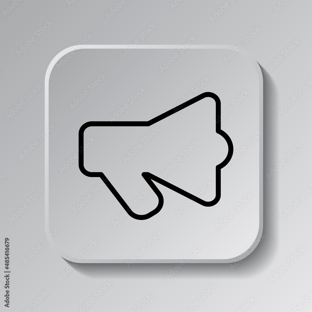 Poster speaker simple icon vector. flat desing. black icon on square button with shadow. grey background.ai