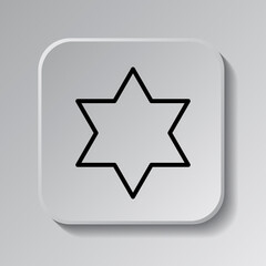 Shield of David simple icon vector. Flat desing. Black icon on square button with shadow. Grey background.ai